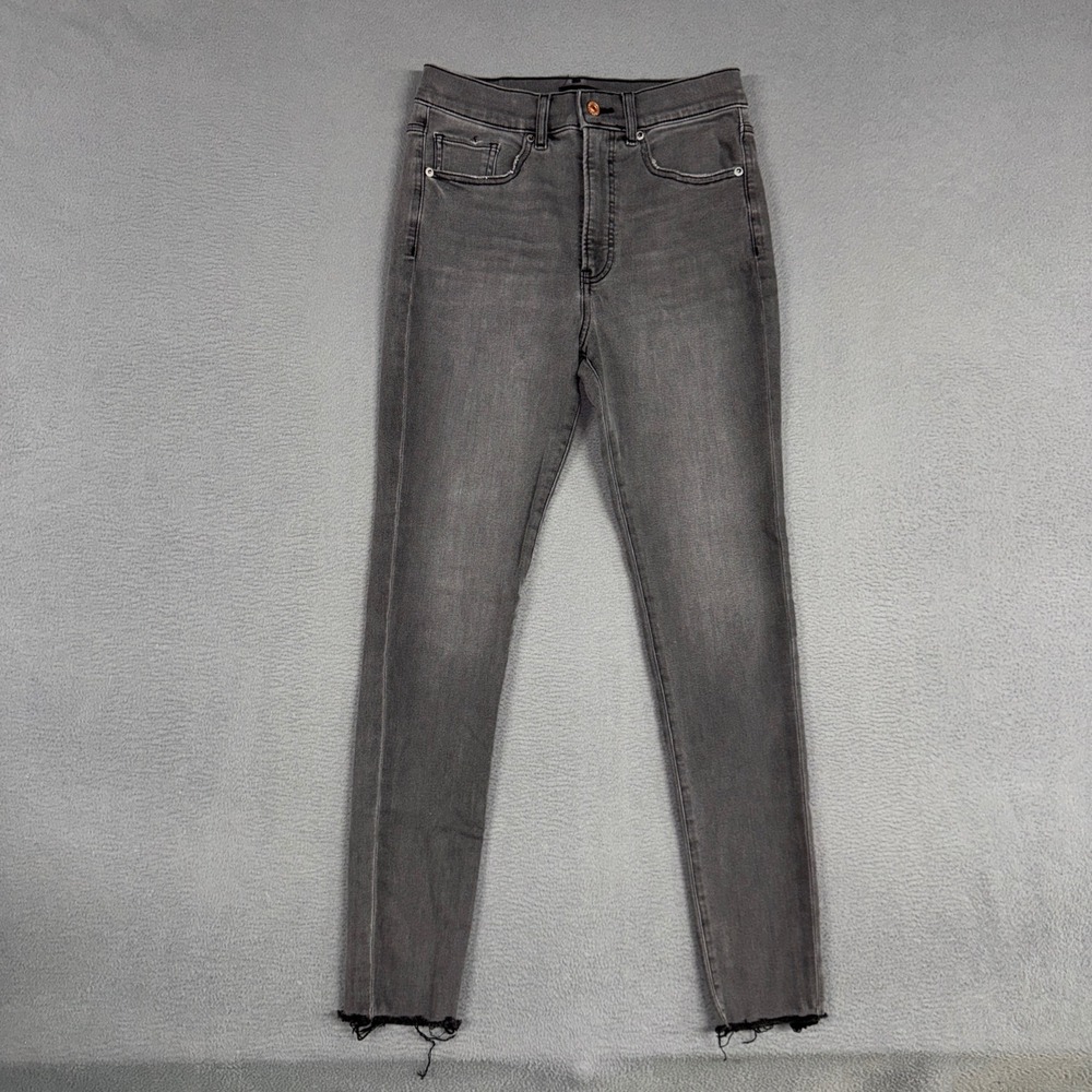 Express Jeans Womens 4 Gray Skinny High Rise Raw Hem Stretch Distressed Denim